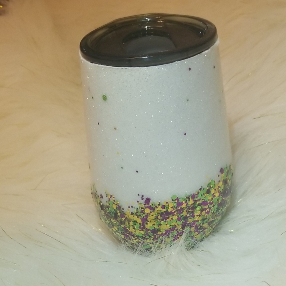 14 oz mardie gras colored wine tumbler